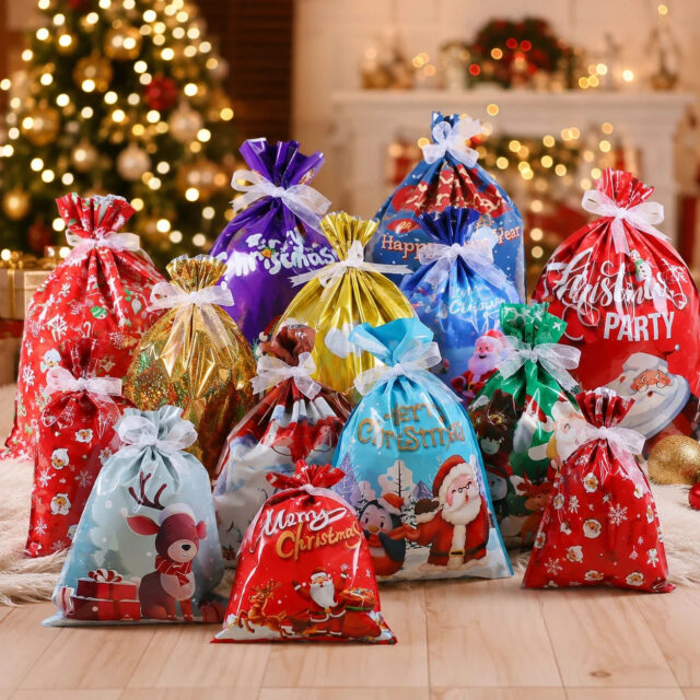 ⏰Nur für kurze Zeit: 60 % Rabatt – Weihnachts-Geschenkbeutel-Set mit Kordelzug & Grußkarten