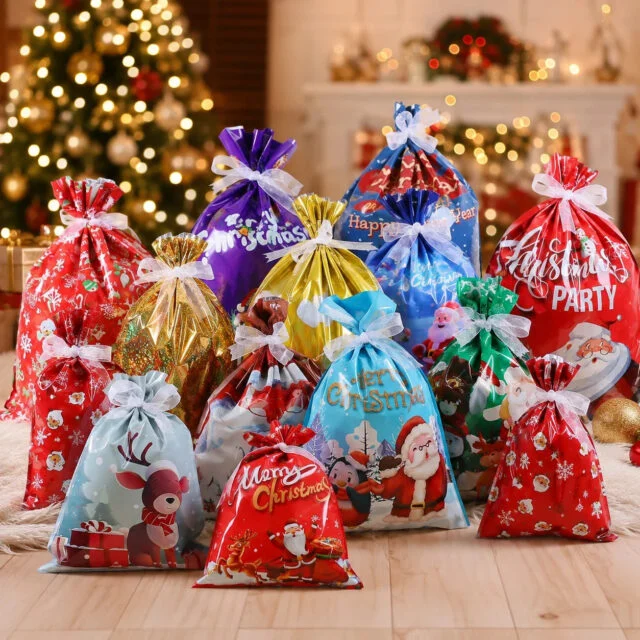 ⏰Nur für kurze Zeit: 60 % Rabatt – Weihnachts-Geschenkbeutel-Set mit Kordelzug & Grußkarten